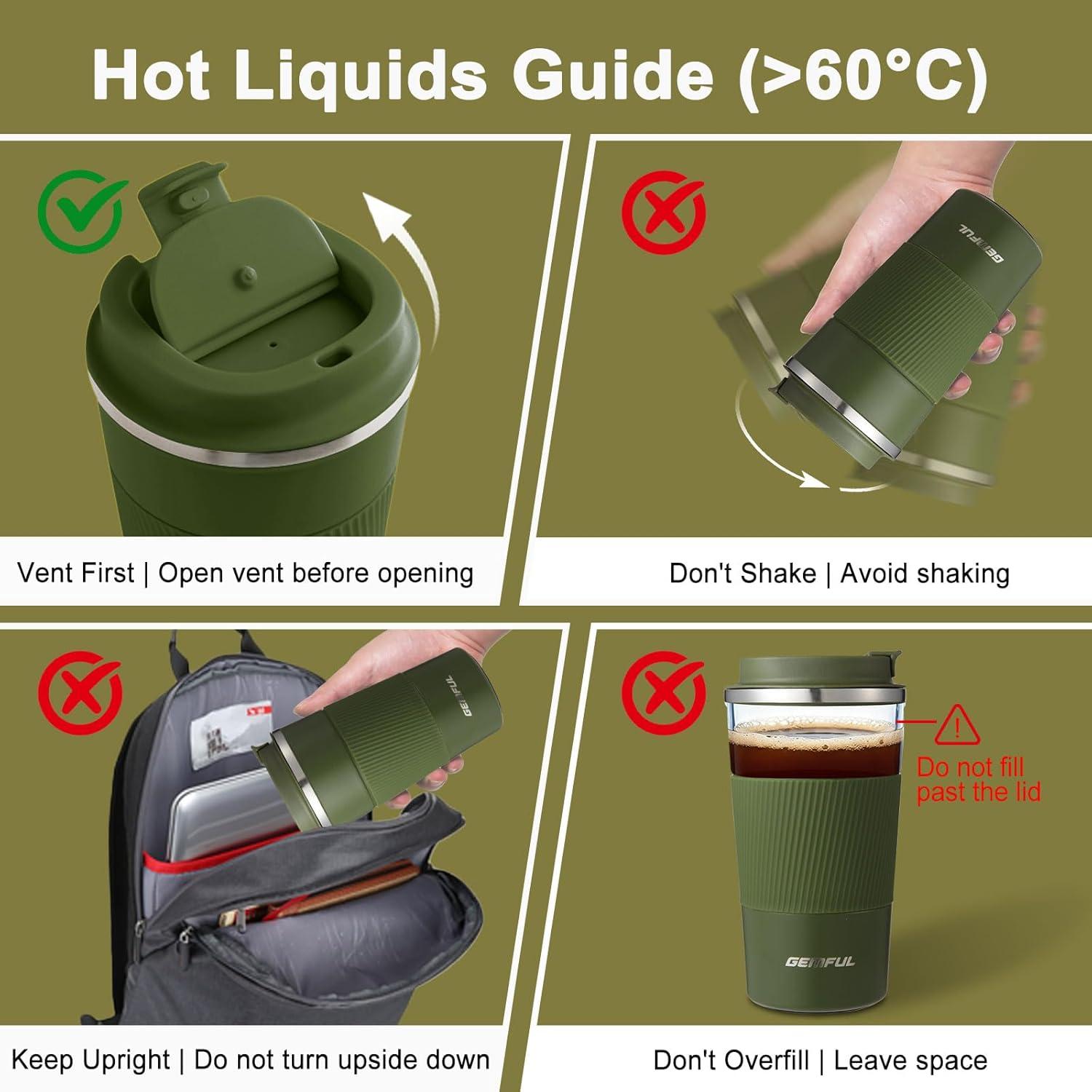 imageGEMFUL 17oz Travel Coffee Mug To Go with Lid Stainless Steel Insulated Cups Reusable Tumbler Leak Proof Coffee Lovers Gift for Hot Cold Drinks Women Men Office Car BlackGreen17oz