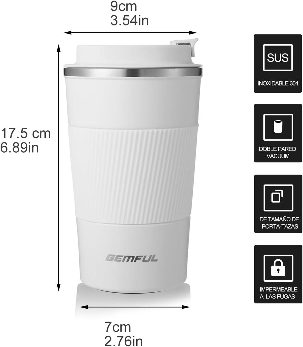 imageGEMFUL 17oz Travel Coffee Mug To Go with Lid Stainless Steel Insulated Cups Reusable Tumbler Leak Proof Coffee Lovers Gift for Hot Cold Drinks Women Men Office Car BlackWhite17oz