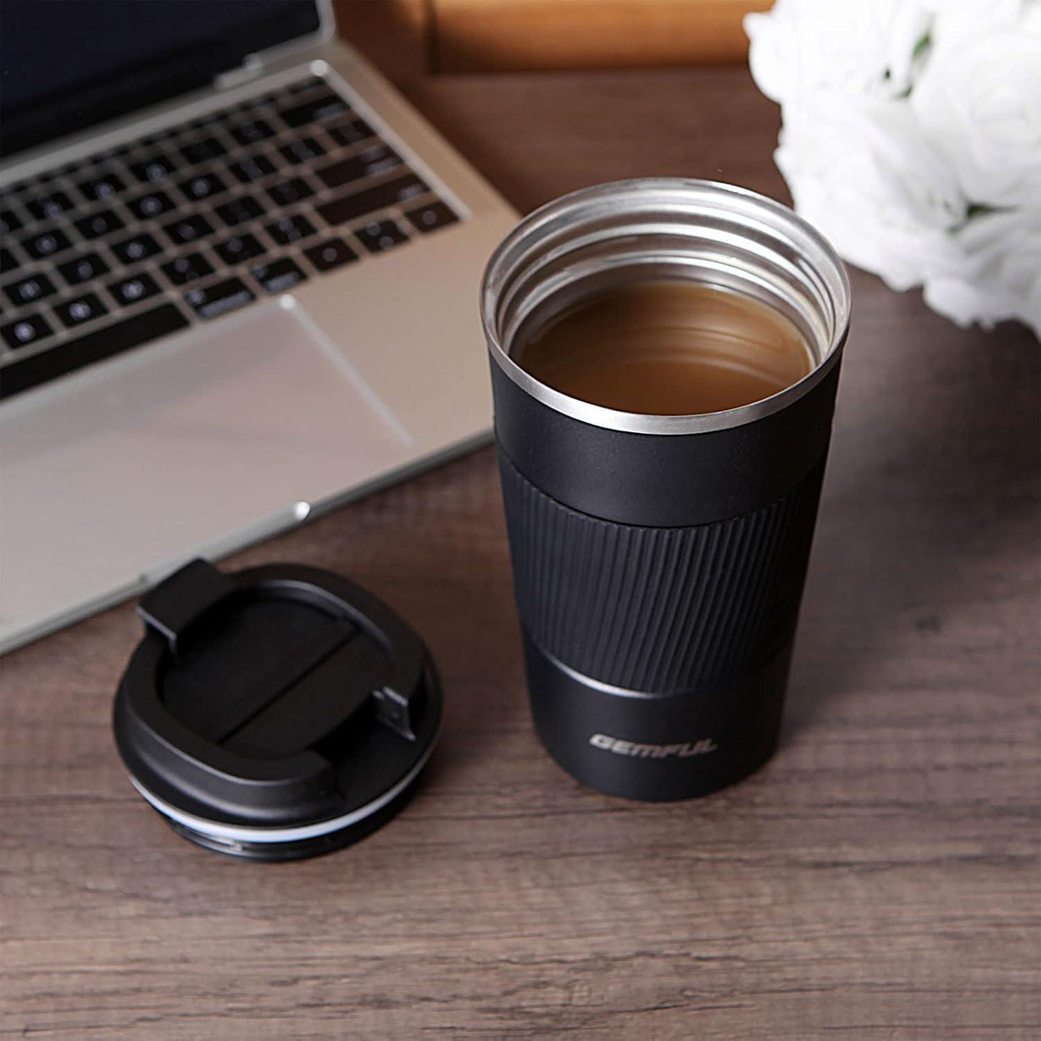imageGEMFUL 17oz Travel Coffee Mug To Go with Lid Stainless Steel Insulated Cups Reusable Tumbler Leak Proof Coffee Lovers Gift for Hot Cold Drinks Women Men Office Car BlackWhite17oz