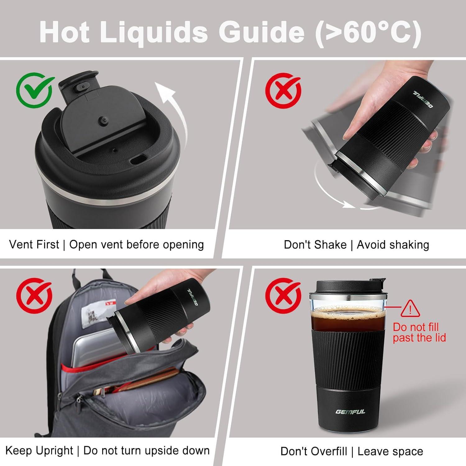 imageGEMFUL 17oz Travel Coffee Mug To Go with Lid Stainless Steel Insulated Cups Reusable Tumbler Leak Proof Coffee Lovers Gift for Hot Cold Drinks Women Men Office Car Black2 Pack17oz