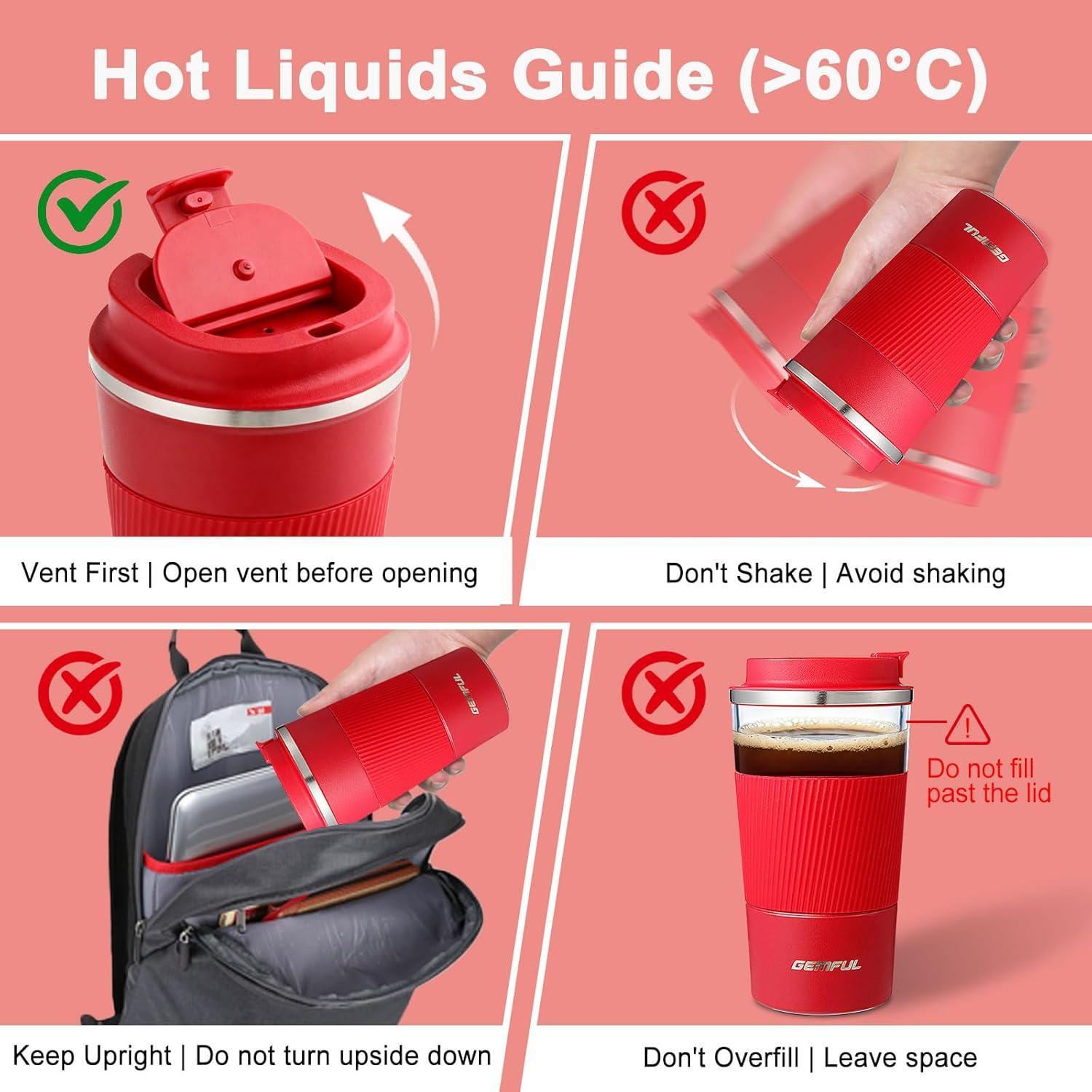 imageGEMFUL 17oz Travel Coffee Mug To Go with Lid Stainless Steel Insulated Cups Reusable Tumbler Leak Proof Coffee Lovers Gift for Hot Cold Drinks Women Men Office Car BlackRed17oz