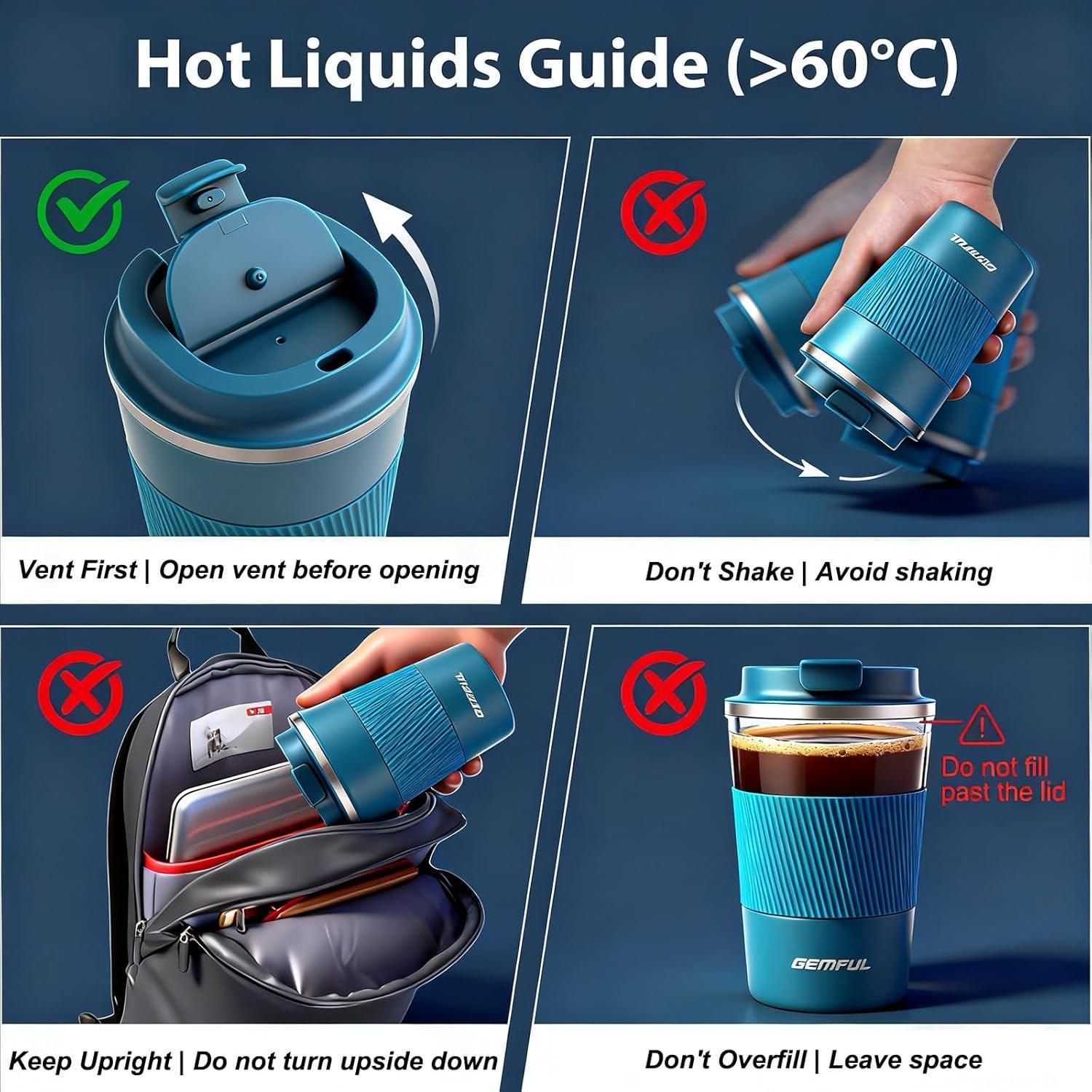 imageGEMFUL 17oz Travel Coffee Mug To Go with Lid Stainless Steel Insulated Cups Reusable Tumbler Leak Proof Coffee Lovers Gift for Hot Cold Drinks Women Men Office Car BlackBlue17oz