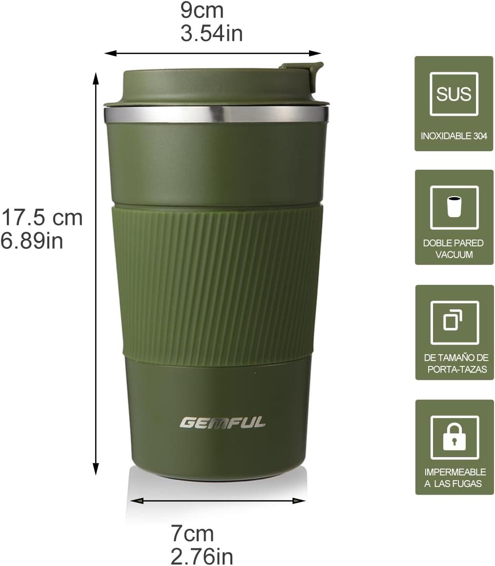imageGEMFUL 17oz Travel Coffee Mug To Go with Lid Stainless Steel Insulated Cups Reusable Tumbler Leak Proof Coffee Lovers Gift for Hot Cold Drinks Women Men Office Car BlackGreen17oz