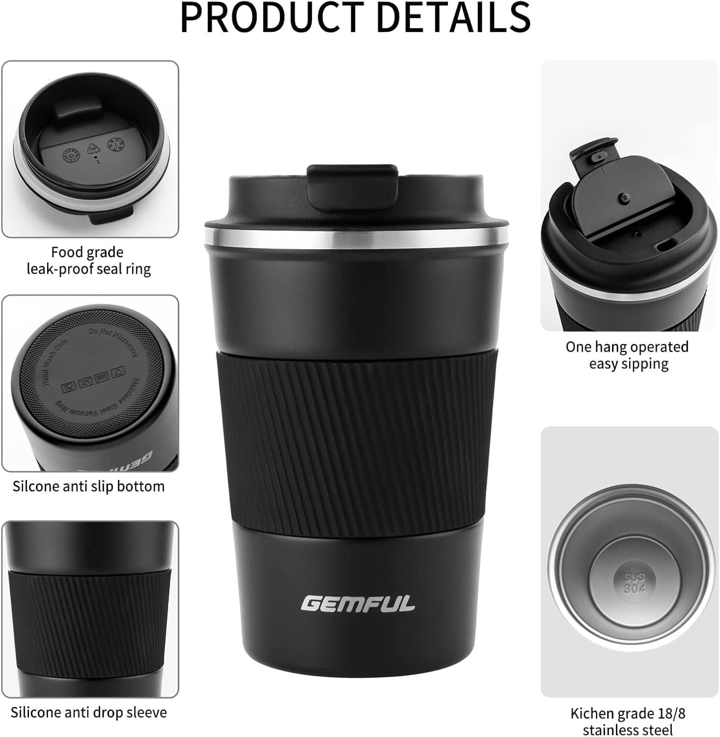imageGEMFUL 17oz Travel Coffee Mug To Go with Lid Stainless Steel Insulated Cups Reusable Tumbler Leak Proof Coffee Lovers Gift for Hot Cold Drinks Women Men Office Car Black2 PackBlackBlue