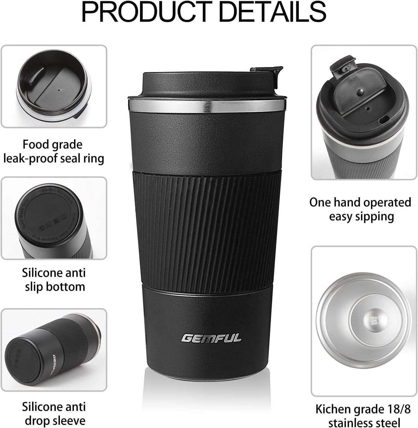 imageGEMFUL 17oz Travel Coffee Mug To Go with Lid Stainless Steel Insulated Cups Reusable Tumbler Leak Proof Coffee Lovers Gift for Hot Cold Drinks Women Men Office Car BlackRed17oz