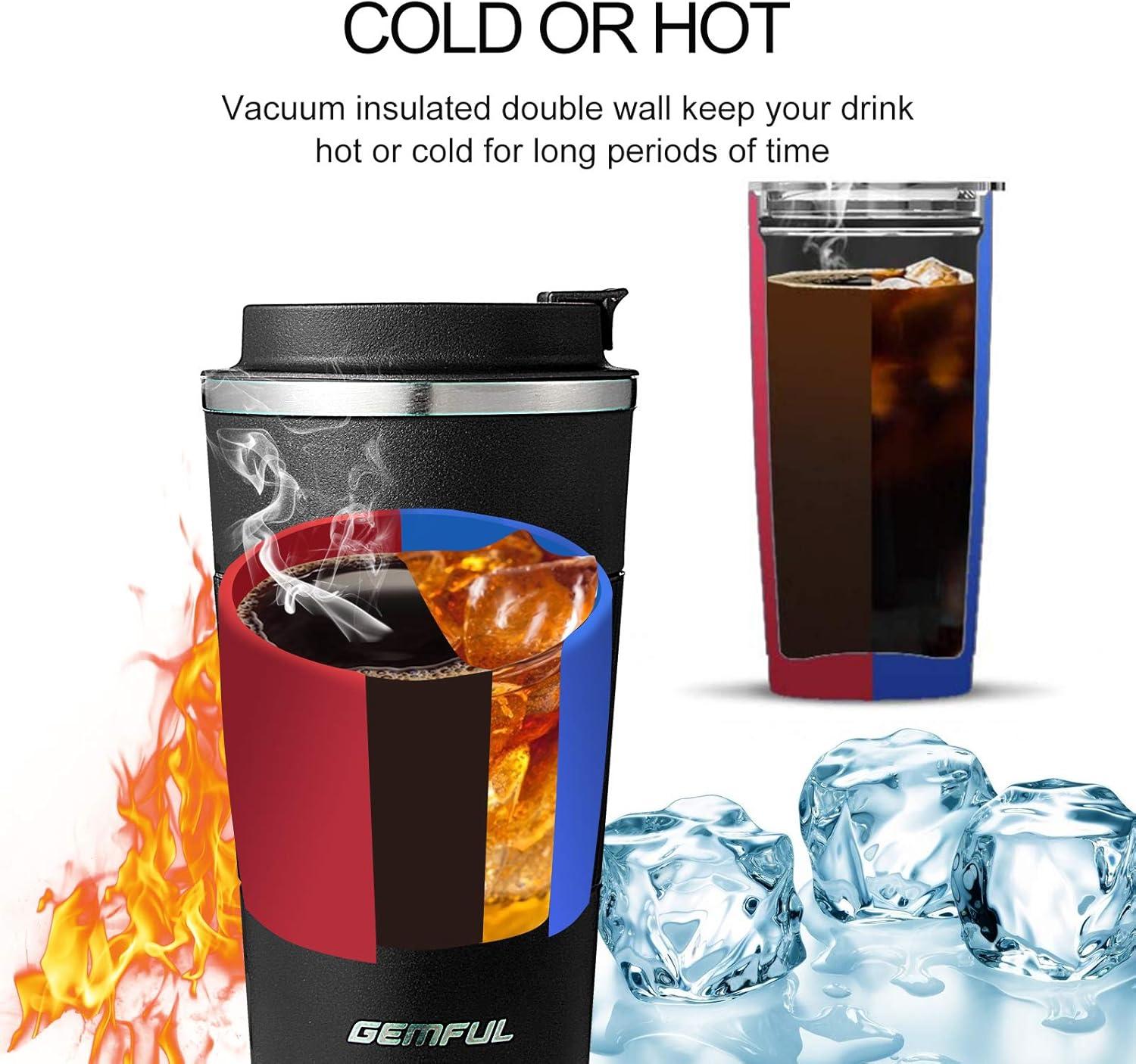 imageGEMFUL 17oz Travel Coffee Mug To Go with Lid Stainless Steel Insulated Cups Reusable Tumbler Leak Proof Coffee Lovers Gift for Hot Cold Drinks Women Men Office Car Black2 Pack17oz