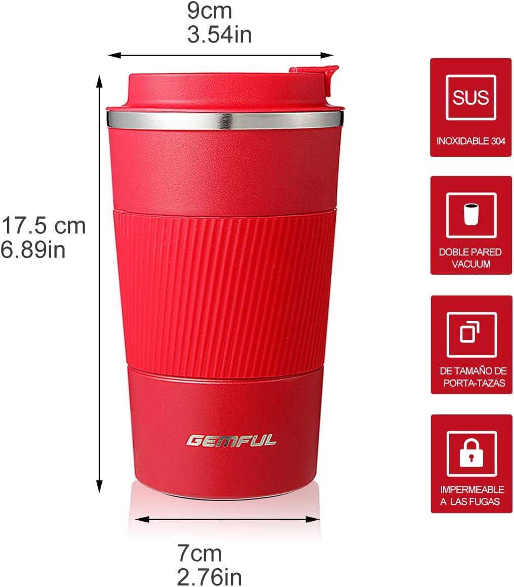imageGEMFUL 17oz Travel Coffee Mug To Go with Lid Stainless Steel Insulated Cups Reusable Tumbler Leak Proof Coffee Lovers Gift for Hot Cold Drinks Women Men Office Car BlackRed17oz