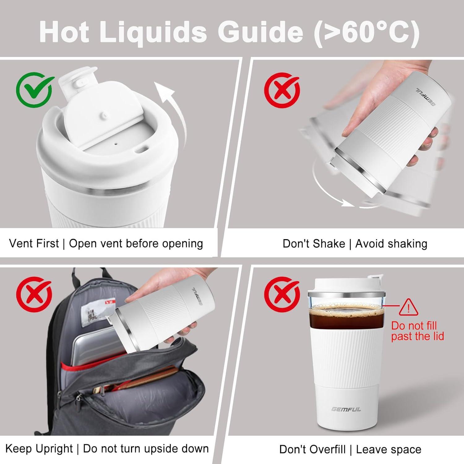 imageGEMFUL 17oz Travel Coffee Mug To Go with Lid Stainless Steel Insulated Cups Reusable Tumbler Leak Proof Coffee Lovers Gift for Hot Cold Drinks Women Men Office Car BlackWhite17oz