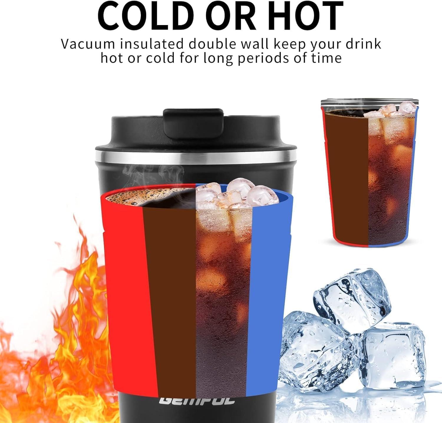 imageGEMFUL 17oz Travel Coffee Mug To Go with Lid Stainless Steel Insulated Cups Reusable Tumbler Leak Proof Coffee Lovers Gift for Hot Cold Drinks Women Men Office Car Black2 PackBlackBlue