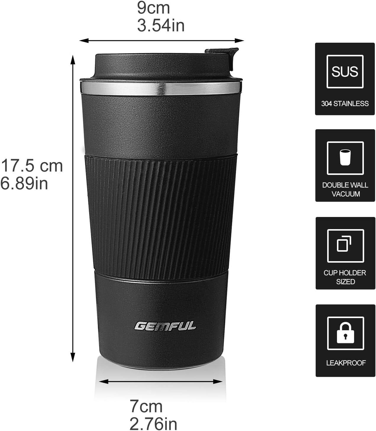 imageGEMFUL 17oz Travel Coffee Mug To Go with Lid Stainless Steel Insulated Cups Reusable Tumbler Leak Proof Coffee Lovers Gift for Hot Cold Drinks Women Men Office Car Black2 Pack17oz
