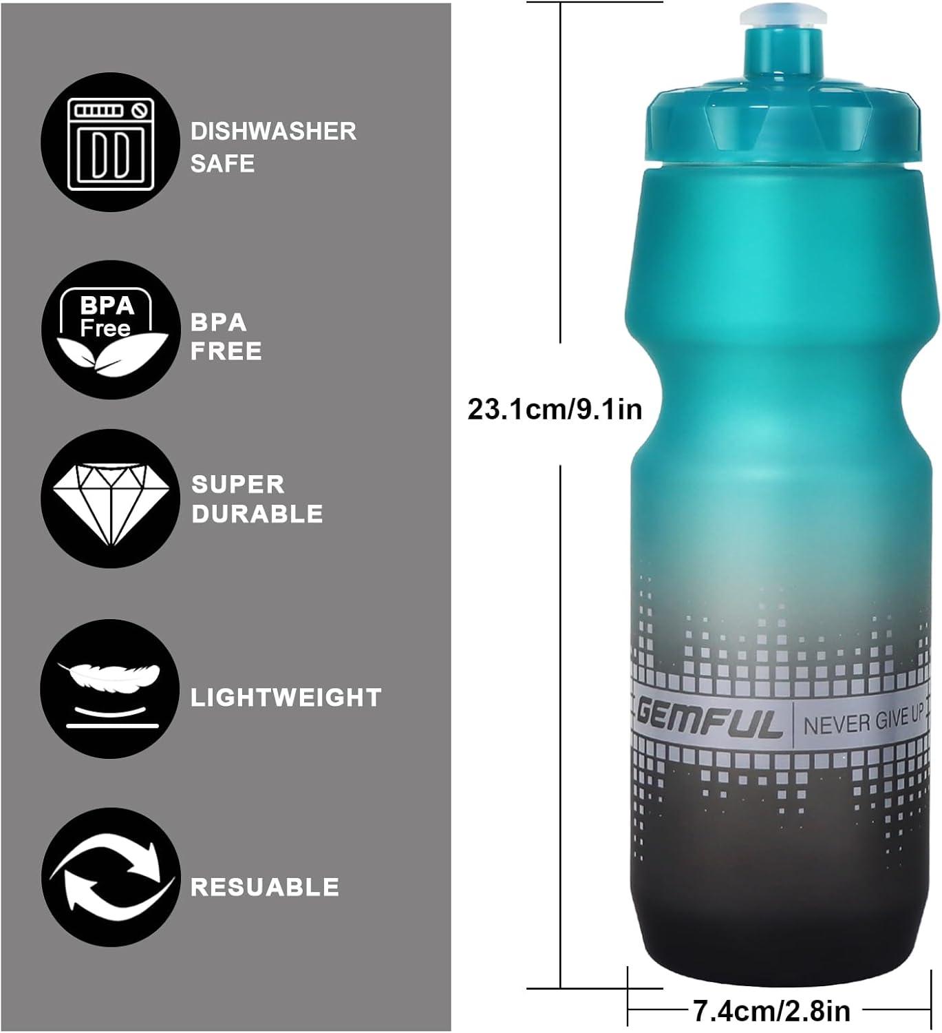 imageGEMFUL 2 Pack Biking Water Bottles BPA Free 24oz Cycling Bottle Squeeze LeakProof for Road Bike Bicycle Commuting Gym MTB Gradient Black WhitePink BlueGrey