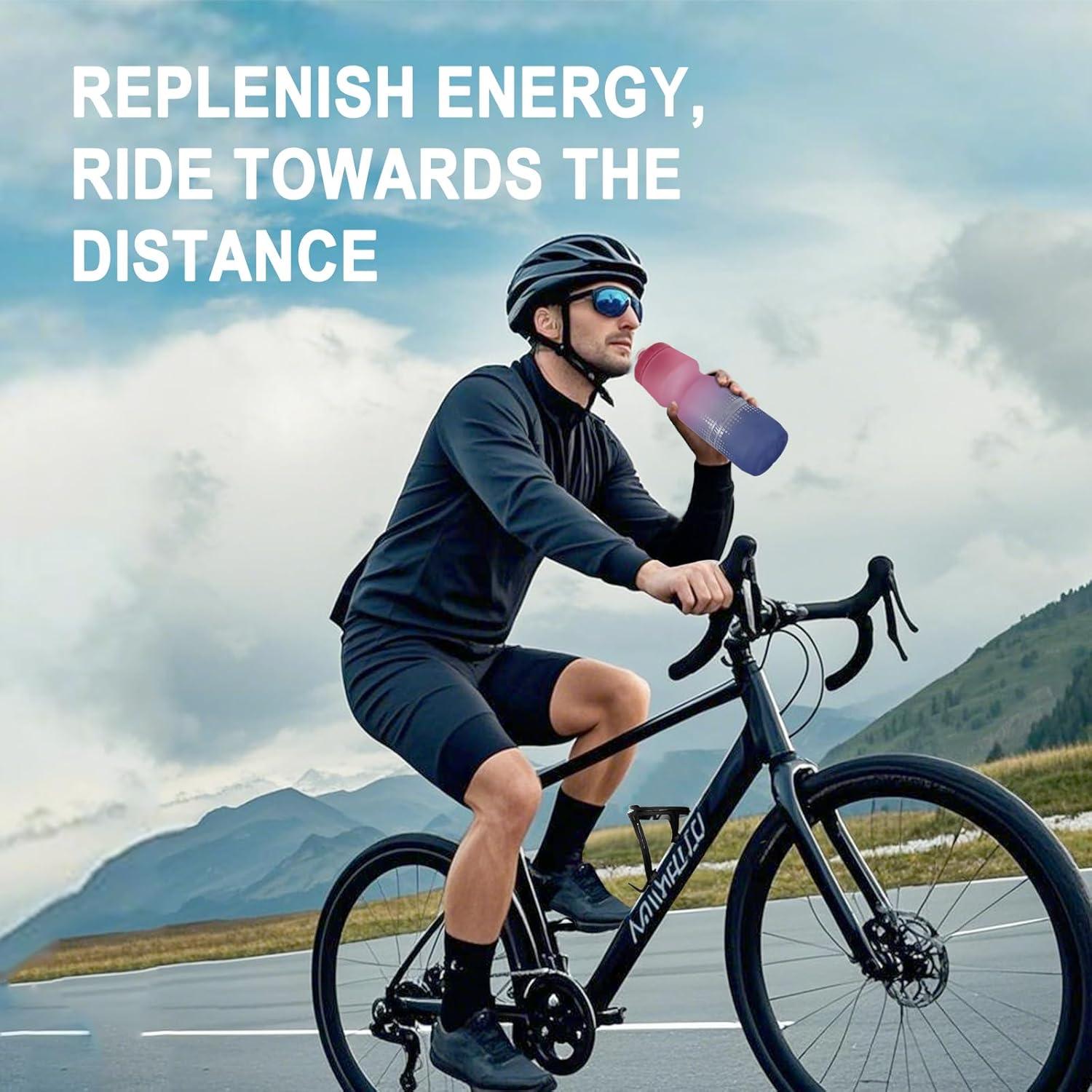 imageGEMFUL 2 Pack Biking Water Bottles BPA Free 24oz Cycling Bottle Squeeze LeakProof for Road Bike Bicycle Commuting Gym MTB Gradient Black WhitePink BlueGrey