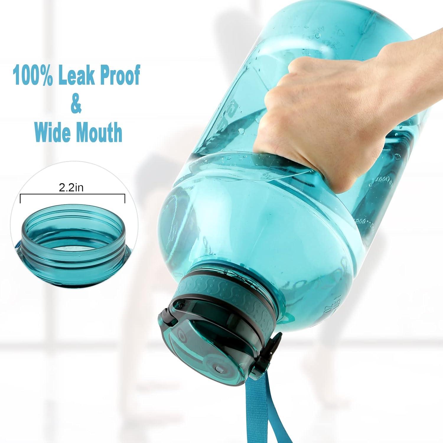 imageGEMFUL 2L Leak Proof Water Bottle with Handle 64oz Large Gym Jug Time Marker No Straw BPA Free Motivational for Men ampamp Women Royal Blue3L Cyan with Straw