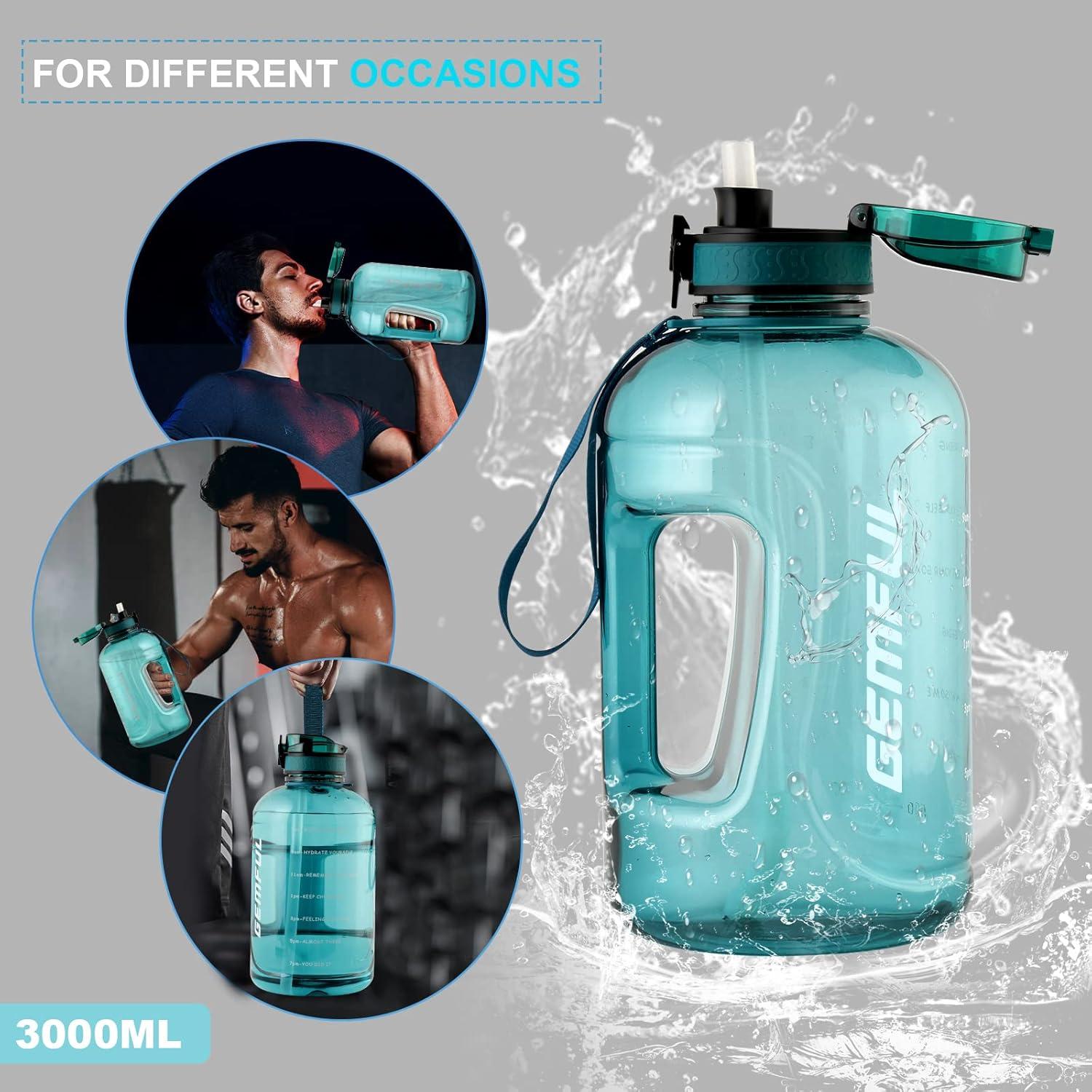 imageGEMFUL 2L Leak Proof Water Bottle with Handle 64oz Large Gym Jug Time Marker No Straw BPA Free Motivational for Men ampamp Women Royal Blue3L Cyan with Straw
