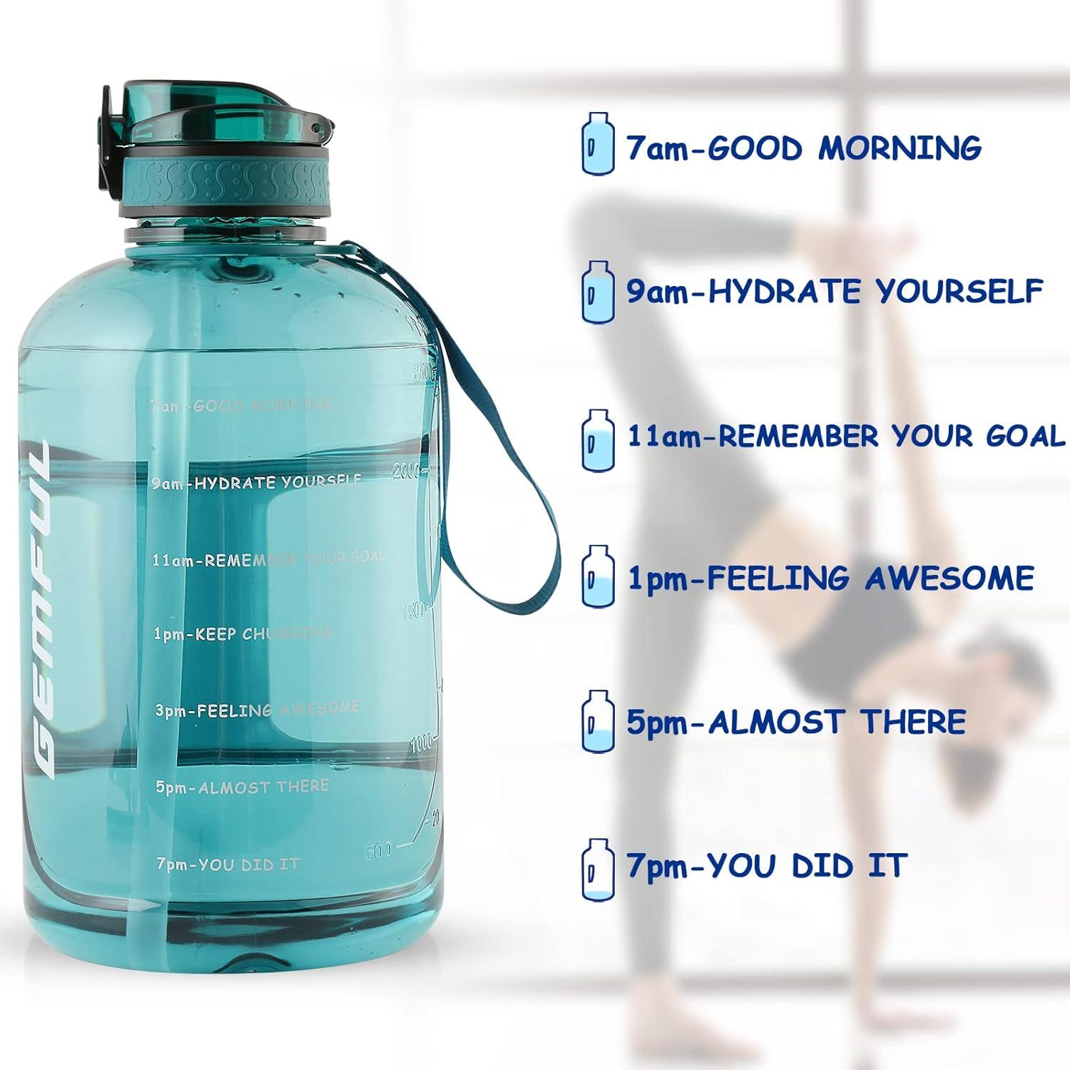 imageGEMFUL 2L Leak Proof Water Bottle with Handle 64oz Large Gym Jug Time Marker No Straw BPA Free Motivational for Men ampamp Women Royal Blue3L Cyan with Straw