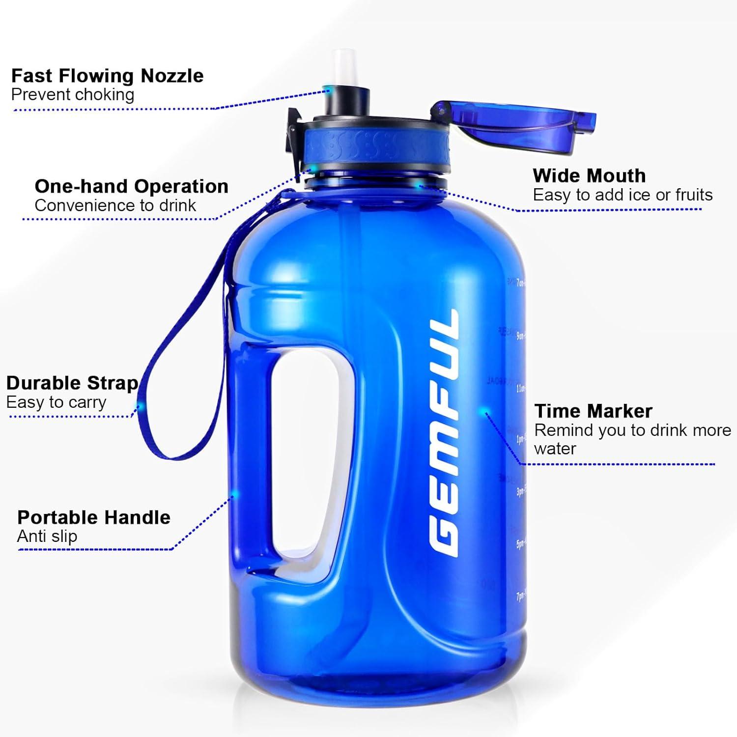 imageGEMFUL 3L Water Bottle with Straw ampamp Handle Large Capacity Leakproof BPAFree Time Marker Motivational Jug for Outdoor Camping Fitness Men ampamp Women Royal Blue with Removable Straw3L Blue with Straw