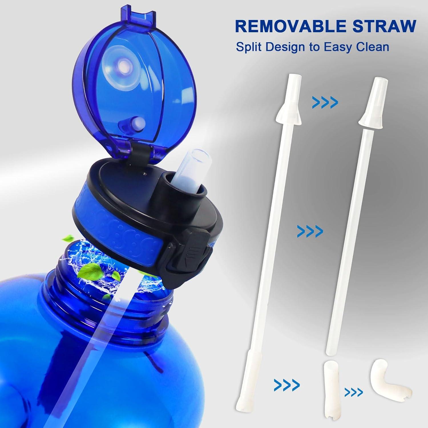 imageGEMFUL 3L Water Bottle with Straw ampamp Handle Large Capacity Leakproof BPAFree Time Marker Motivational Jug for Outdoor Camping Fitness Men ampamp Women Royal Blue with Removable Straw3L Blue with Straw