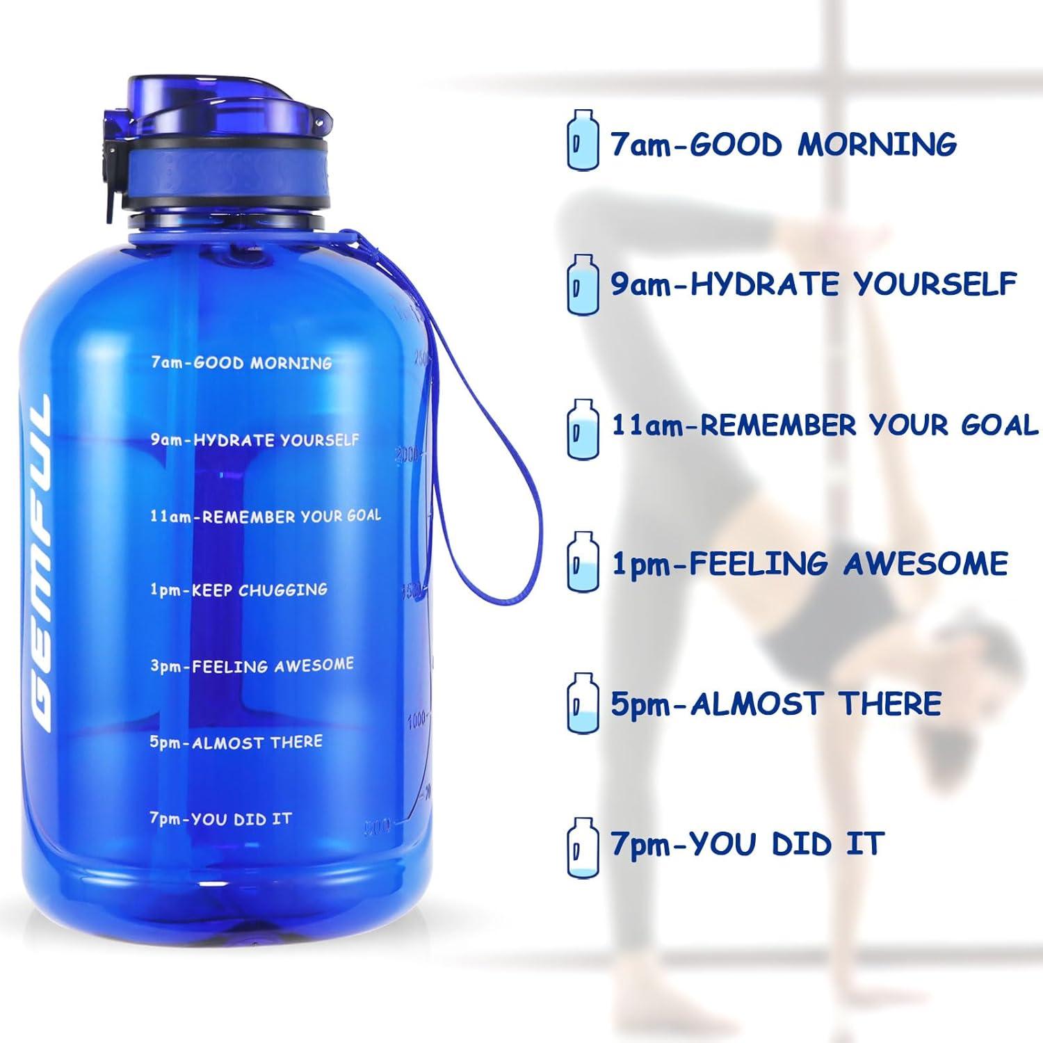 imageGEMFUL 3L Water Bottle with Straw ampamp Handle Large Capacity Leakproof BPAFree Time Marker Motivational Jug for Outdoor Camping Fitness Men ampamp Women Royal Blue with Removable Straw3L Blue with Straw