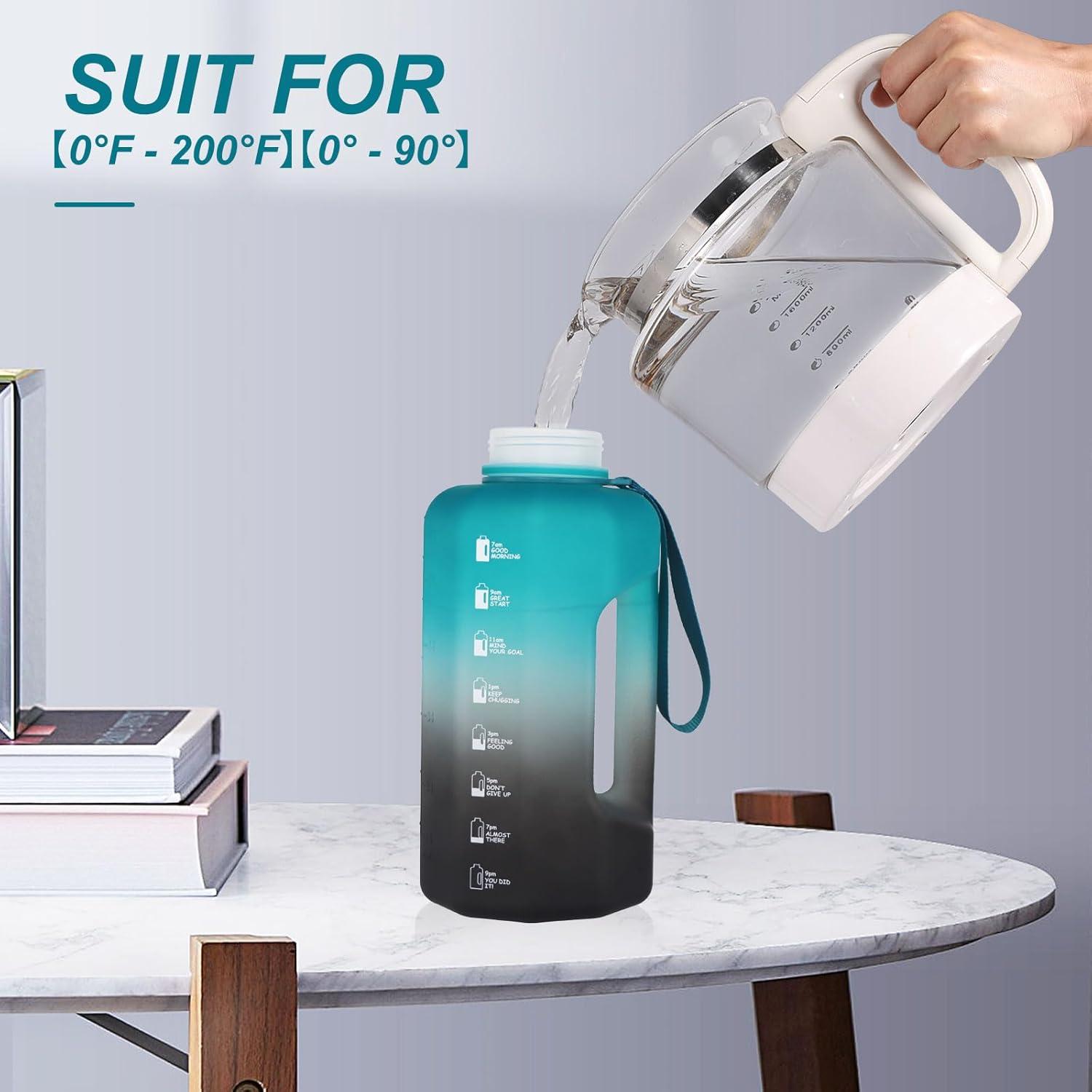 imageGEMFUL Half Gallon Water Bottle with Time Marker Handle 74oz BPAFree Leakproof Jug for Gym Hiking Camping 22L Motivational Sports Bottle Men Women Green Black no StrawGreenBlack