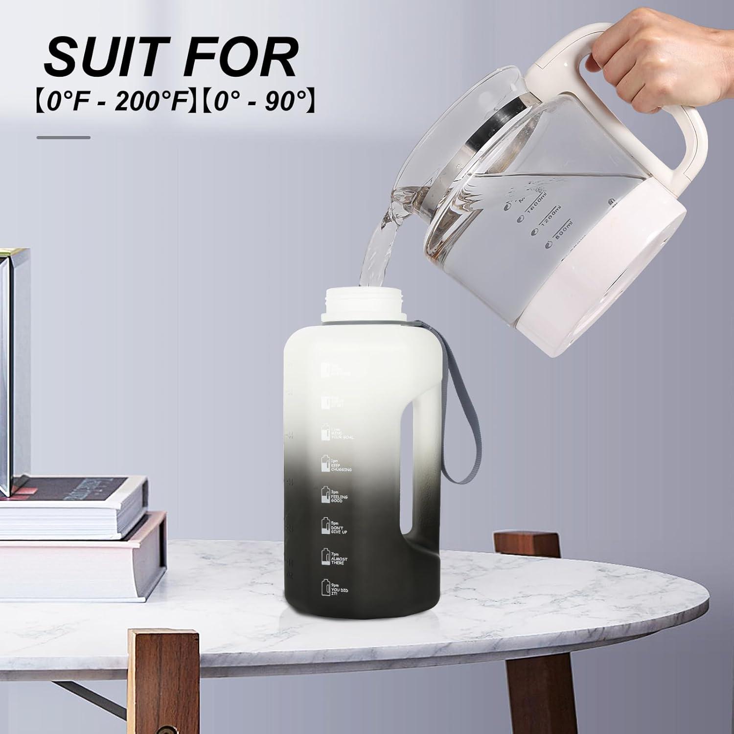 imageGEMFUL Half Gallon Water Bottle with Time Marker Handle 74oz BPAFree Leakproof Jug for Gym Hiking Camping 22L Motivational Sports Bottle Men Women Green Black no StrawBlackwhite