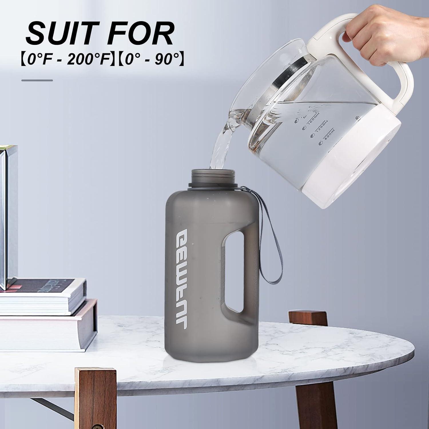 imageGEMFUL Half Gallon Water Bottle with Time Marker Handle 74oz BPAFree Leakproof Jug for Gym Hiking Camping 22L Motivational Sports Bottle Men Women Green Black no StrawGray