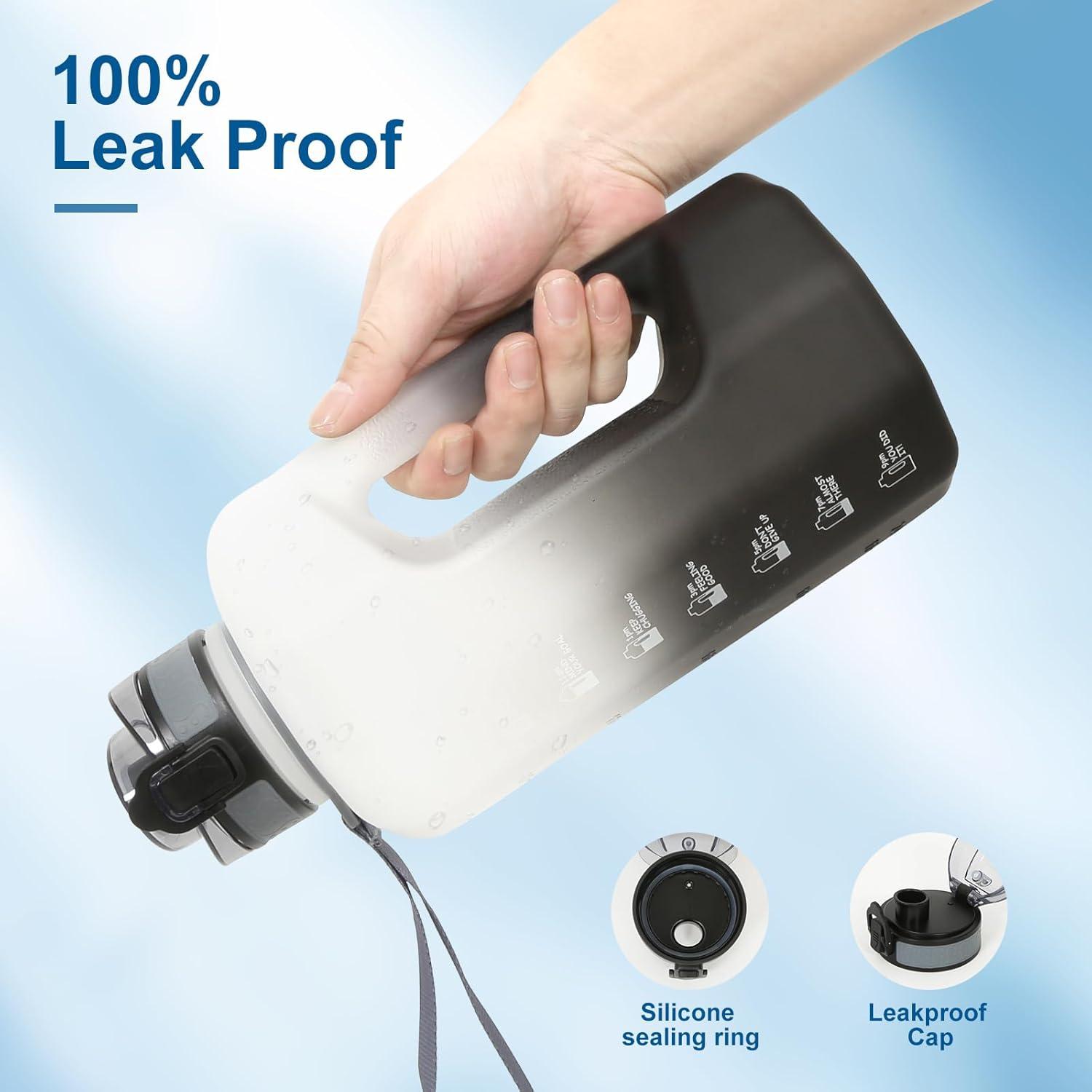 imageGEMFUL Half Gallon Water Bottle with Time Marker Handle 74oz BPAFree Leakproof Jug for Gym Hiking Camping 22L Motivational Sports Bottle Men Women Green Black no StrawBlackwhite