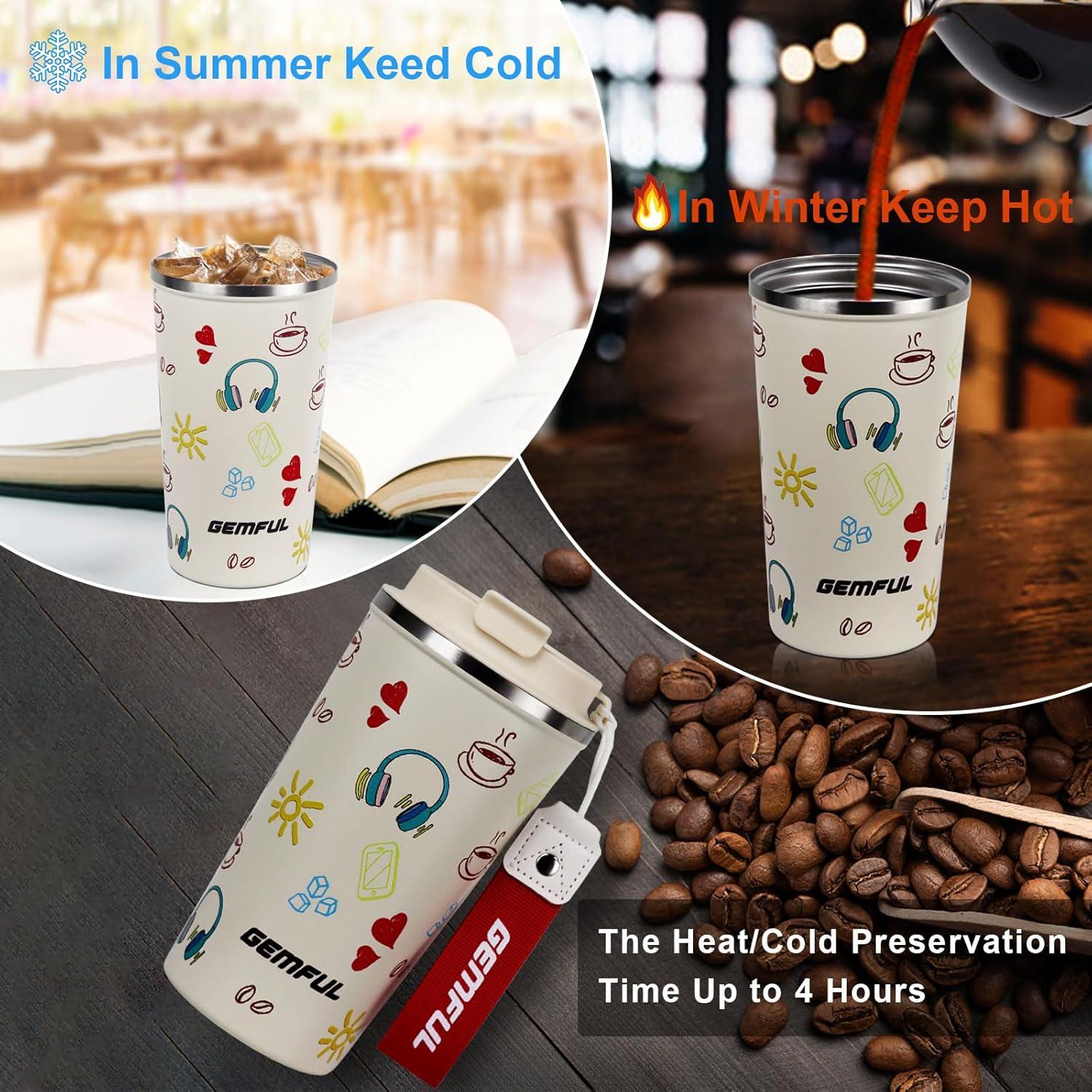 imageGEMFUL Spill Proof Leak Proof Coffee Travel Mug 17oz Stainless Steel Vacuum Insulated Tumbler with Secure Lid Reusable Hot Cold Portable Cup for Commute Office CarCream