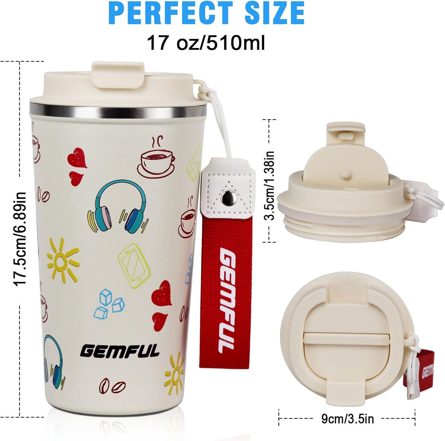 imageGEMFUL Spill Proof Leak Proof Coffee Travel Mug 17oz Stainless Steel Vacuum Insulated Tumbler with Secure Lid Reusable Hot Cold Portable Cup for Commute Office CarCream