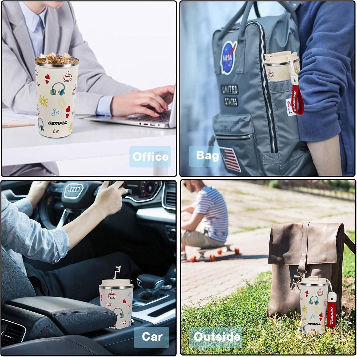 imageGEMFUL Spill Proof Leak Proof Coffee Travel Mug 17oz Stainless Steel Vacuum Insulated Tumbler with Secure Lid Reusable Hot Cold Portable Cup for Commute Office CarCream