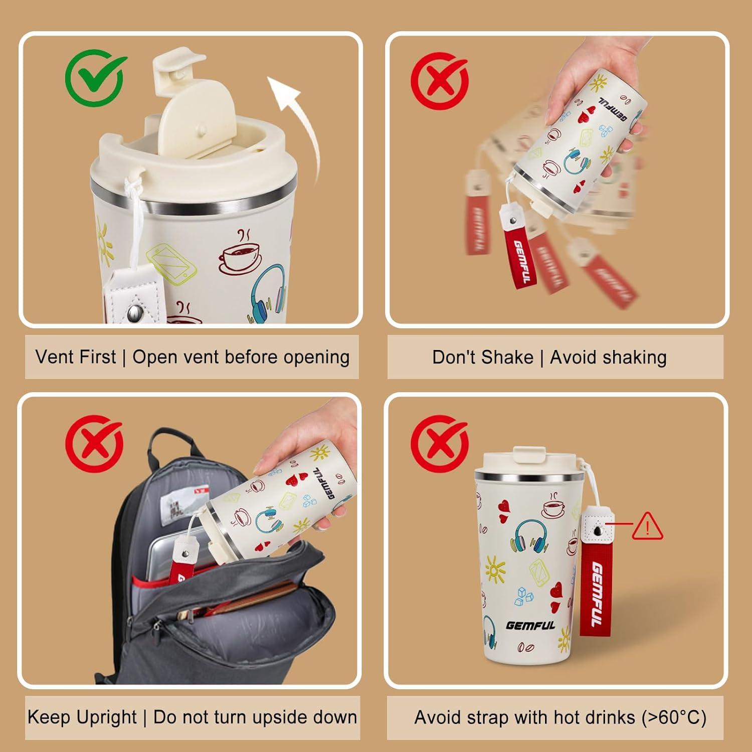 imageGEMFUL Spill Proof Leak Proof Coffee Travel Mug 17oz Stainless Steel Vacuum Insulated Tumbler with Secure Lid Reusable Hot Cold Portable Cup for Commute Office CarCream