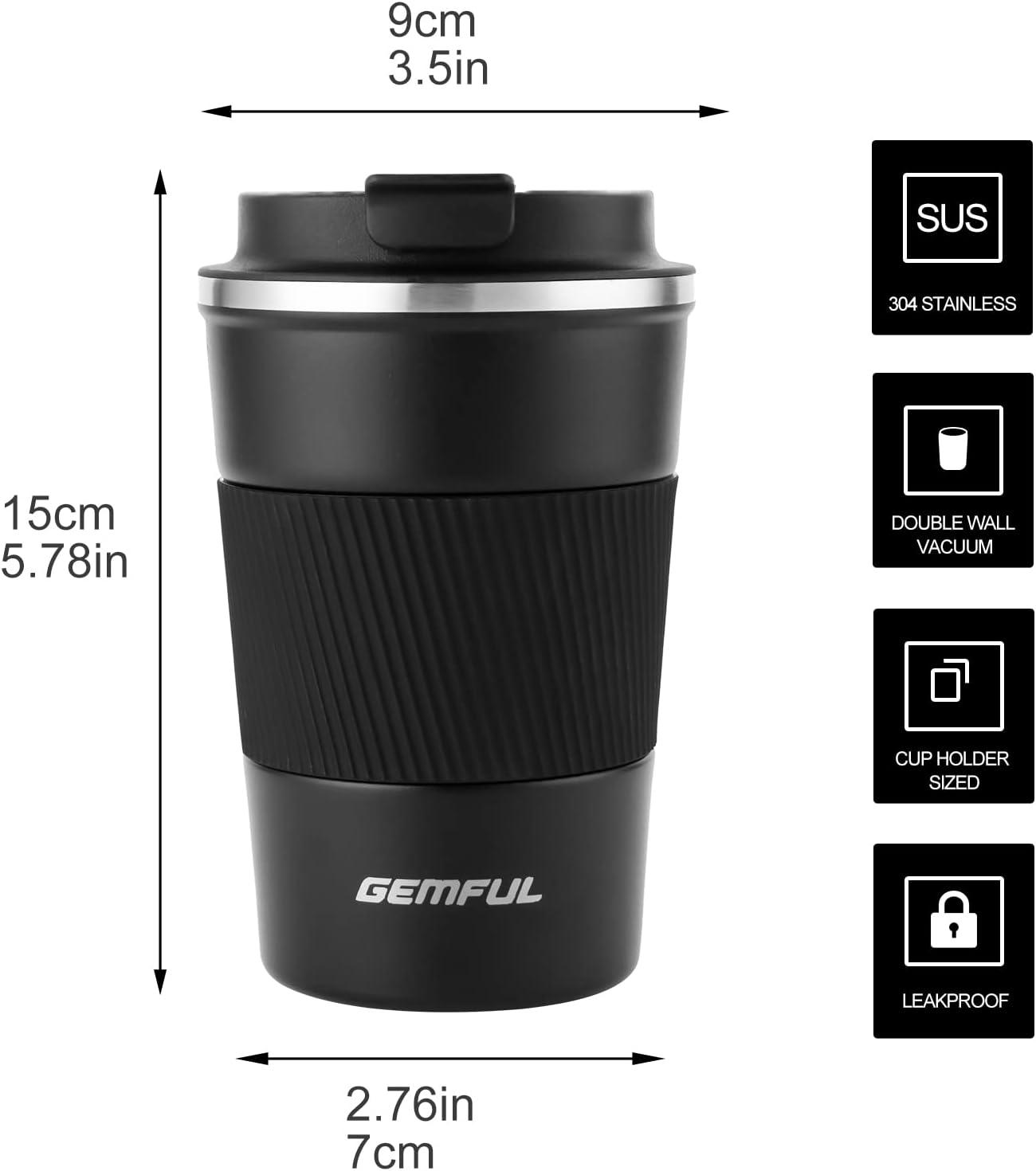 imageGEMFUL Travel Coffee Mug 13 oz Insulated Coffee Tumbler To Go with Lid Leak Proof Vacuum Stainless Steel Reusable for Hot Cold Drinks PinkBlack13 oz