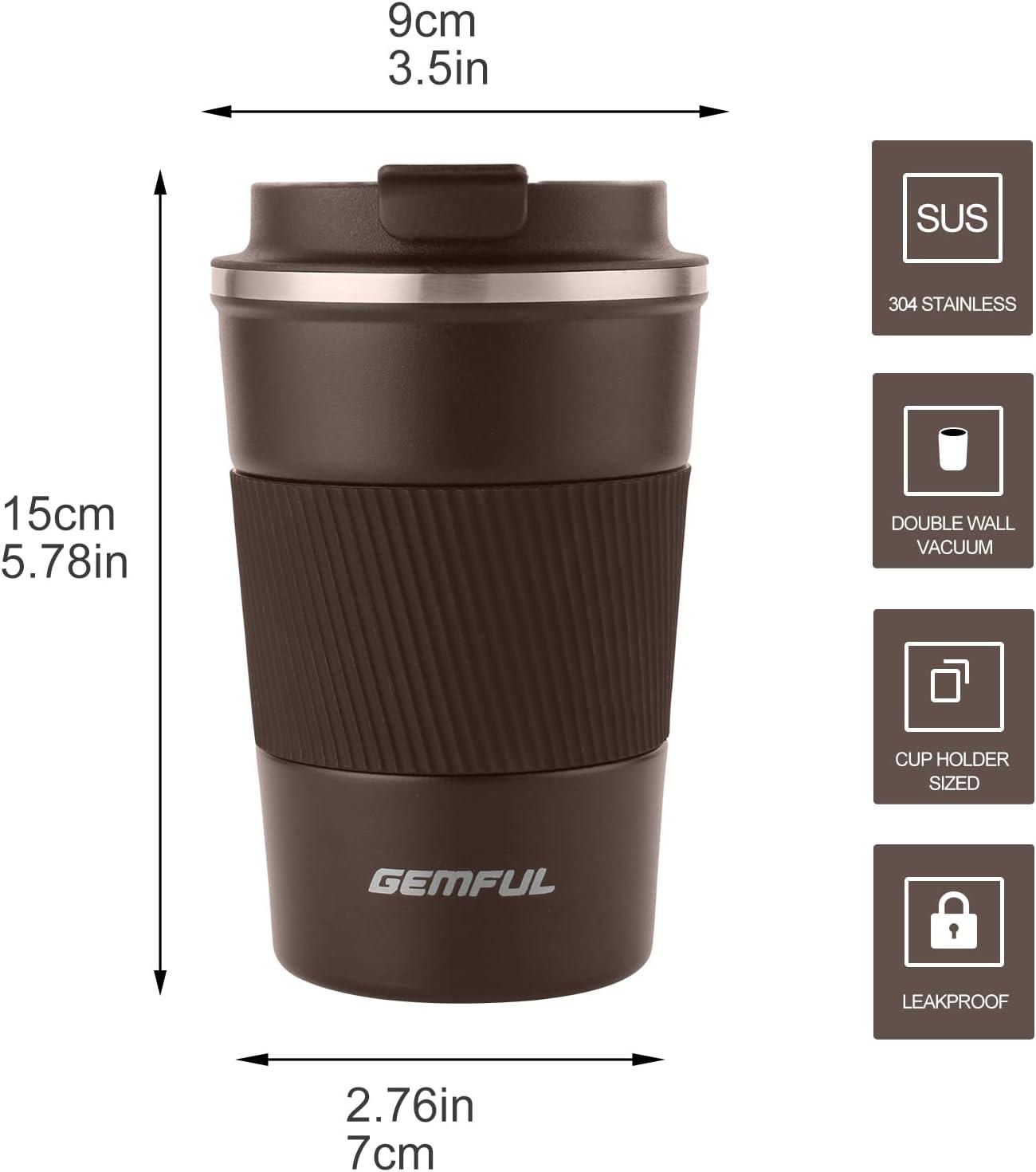imageGEMFUL Travel Coffee Mug 13 oz Insulated Coffee Tumbler To Go with Lid Leak Proof Vacuum Stainless Steel Reusable for Hot Cold Drinks PinkBrown13 oz