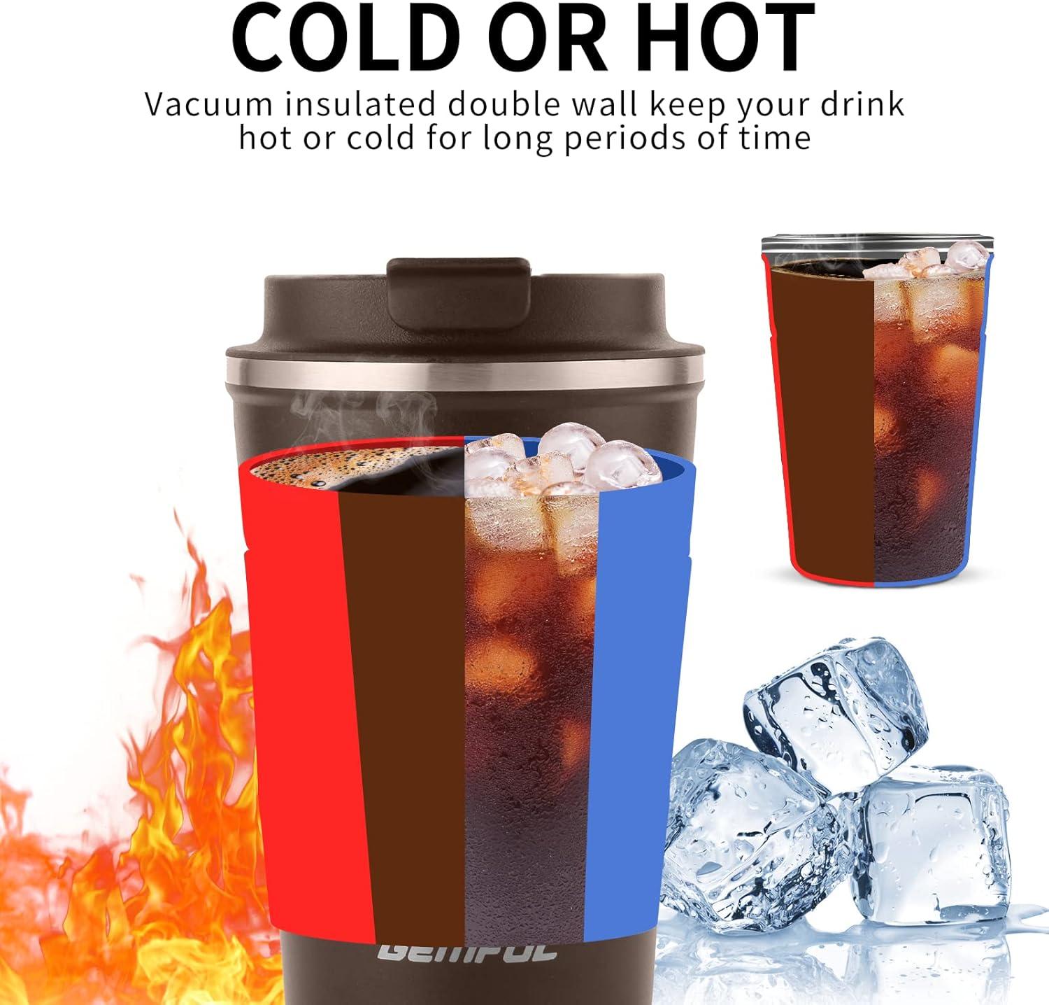 imageGEMFUL Travel Coffee Mug 13 oz Insulated Coffee Tumbler To Go with Lid Leak Proof Vacuum Stainless Steel Reusable for Hot Cold Drinks PinkBrown13 oz