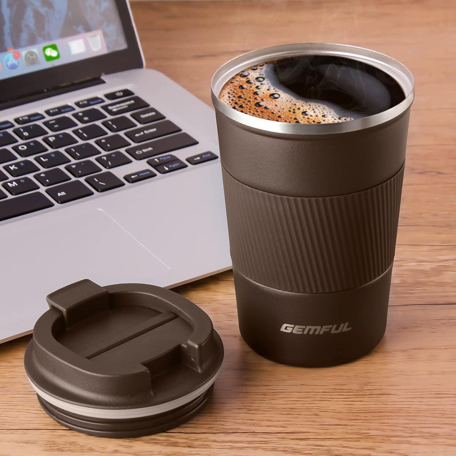 imageGEMFUL Travel Coffee Mug 13 oz Insulated Coffee Tumbler To Go with Lid Leak Proof Vacuum Stainless Steel Reusable for Hot Cold Drinks PinkBrown13 oz