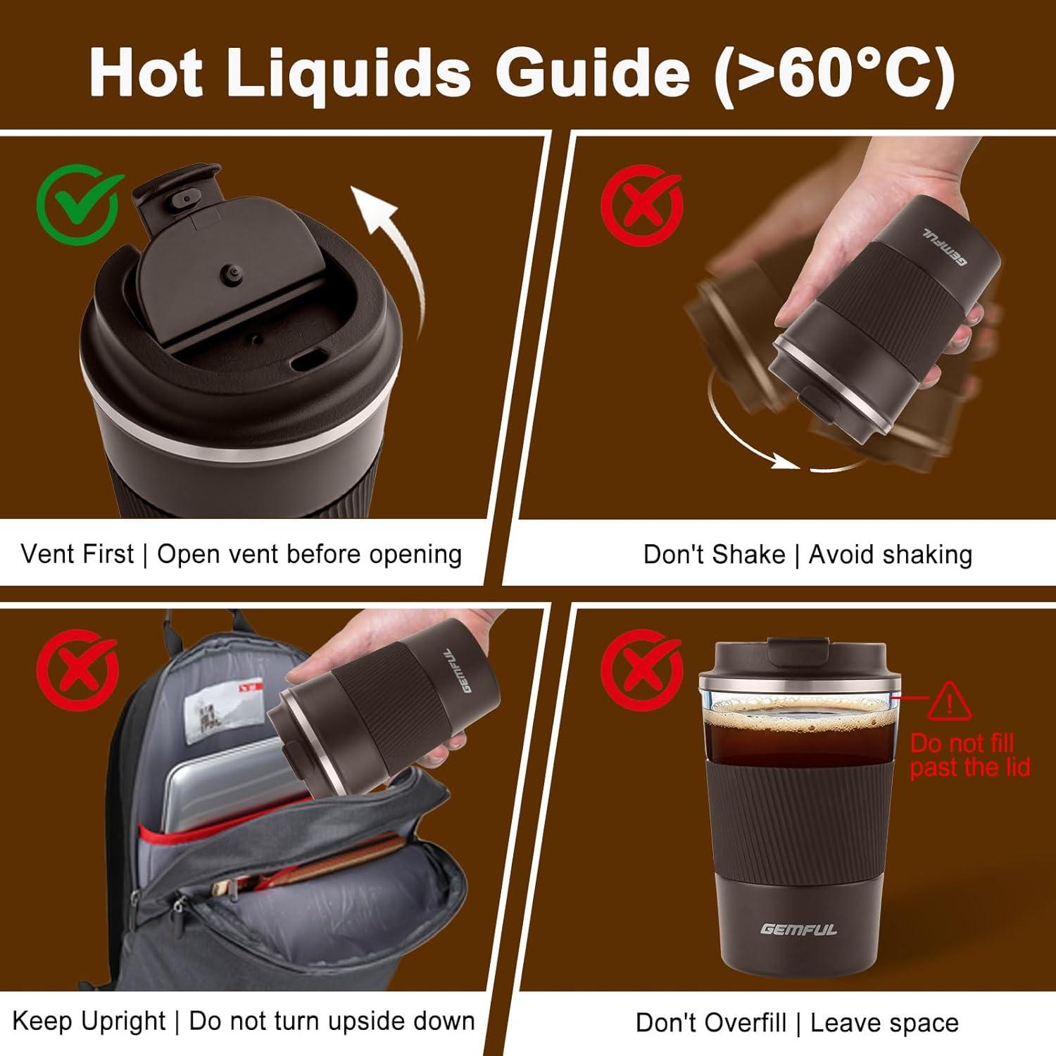 imageGEMFUL Travel Coffee Mug 13 oz Insulated Coffee Tumbler To Go with Lid Leak Proof Vacuum Stainless Steel Reusable for Hot Cold Drinks PinkBrown13 oz