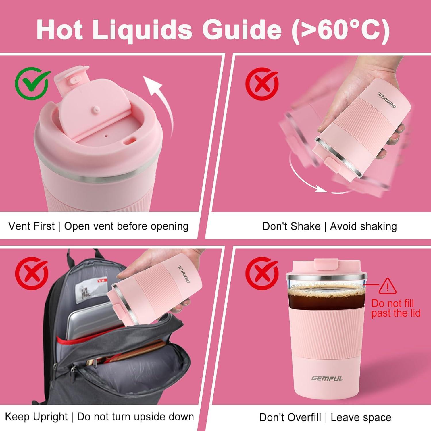 imageGEMFUL Travel Coffee Mug 13 oz Insulated Coffee Tumbler To Go with Lid Leak Proof Vacuum Stainless Steel Reusable for Hot Cold Drinks PinkPink13 oz