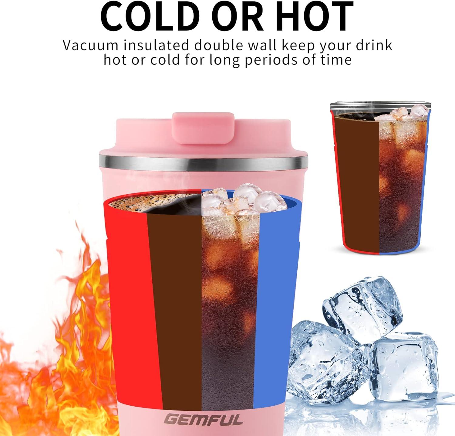 imageGEMFUL Travel Coffee Mug 13 oz Insulated Coffee Tumbler To Go with Lid Leak Proof Vacuum Stainless Steel Reusable for Hot Cold Drinks PinkPink13 oz