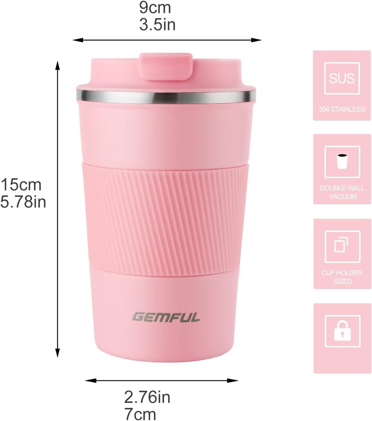 imageGEMFUL Travel Coffee Mug 13 oz Insulated Coffee Tumbler To Go with Lid Leak Proof Vacuum Stainless Steel Reusable for Hot Cold Drinks PinkPink13 oz