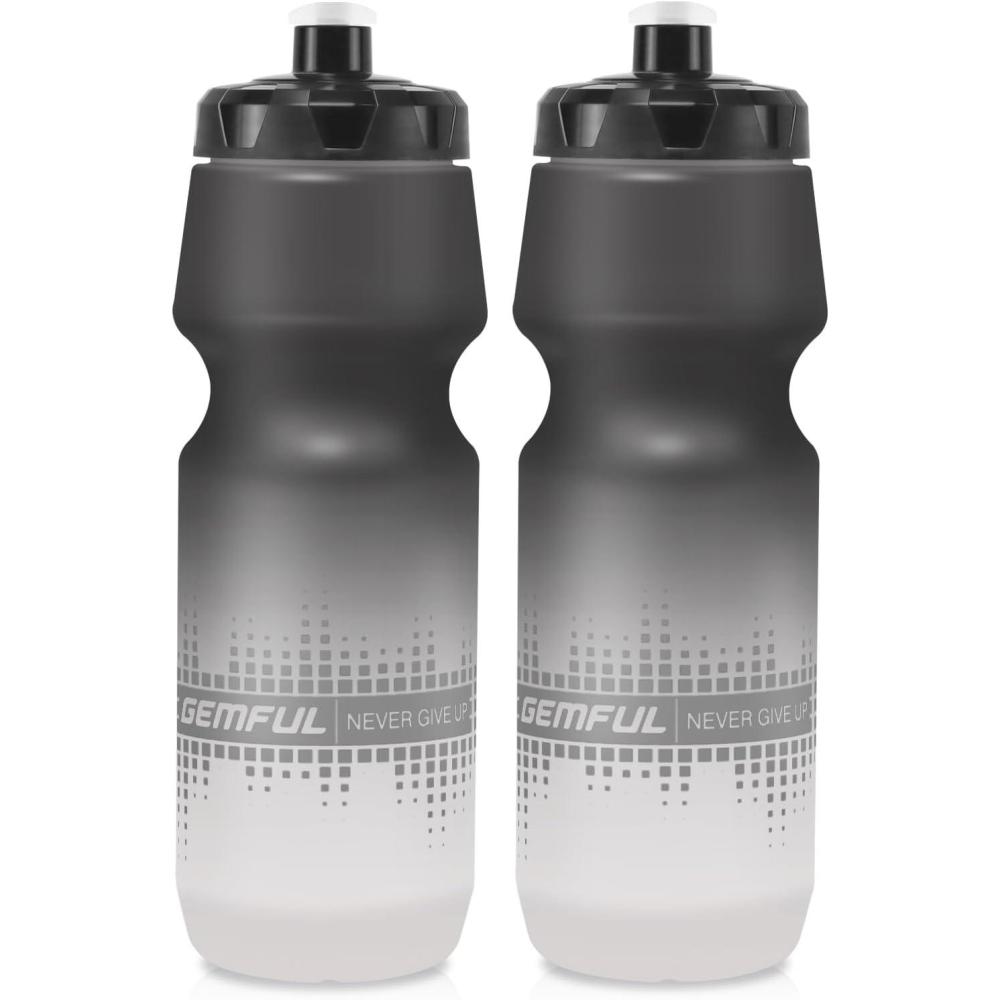 imageGEMFUL 2 Pack Biking Water Bottles BPA Free 24oz Cycling Bottle Squeeze LeakProof for Road Bike Bicycle Commuting Gym MTB Gradient Black WhiteGradient Black White