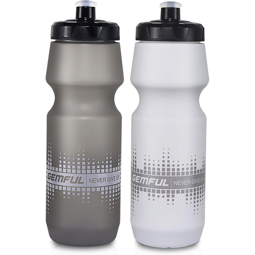 imageGEMFUL 2 Pack Biking Water Bottles BPA Free 24oz Cycling Bottle Squeeze LeakProof for Road Bike Bicycle Commuting Gym MTB Gradient Black WhiteGreyWhite