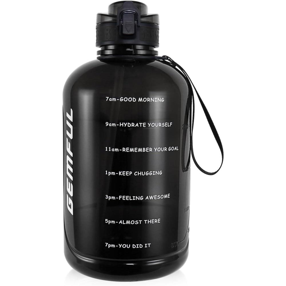 imageGEMFUL 2L Leak Proof Water Bottle with Handle 64oz Large Gym Jug Time Marker No Straw BPA Free Motivational for Men ampamp Women Royal Blue3L Black with Straw
