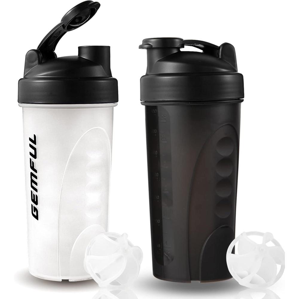 imageGEMFUL Shaker Bottle for Protein Mixes 28 oz BPAFree Leak Proof Shaker Smothies Cups with Sports Gym Mixer 2 Pack