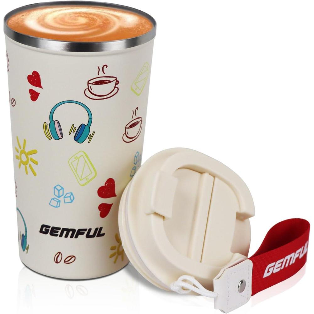 imageGEMFUL Spill Proof Leak Proof Coffee Travel Mug 17oz Stainless Steel Vacuum Insulated Tumbler with Secure Lid Reusable Hot Cold Portable Cup for Commute Office CarCream