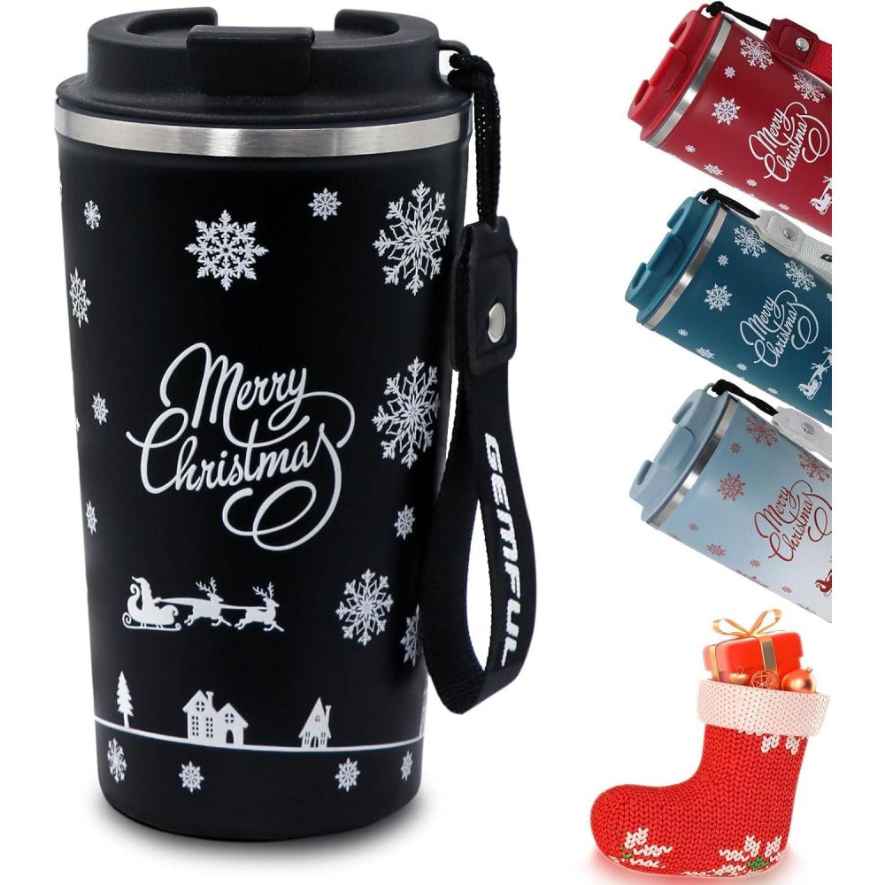 imageGEMFUL Spill Proof Leak Proof Coffee Travel Mug 17oz Stainless Steel Vacuum Insulated Tumbler with Secure Lid Reusable Hot Cold Portable Cup for Commute Office CarBlack