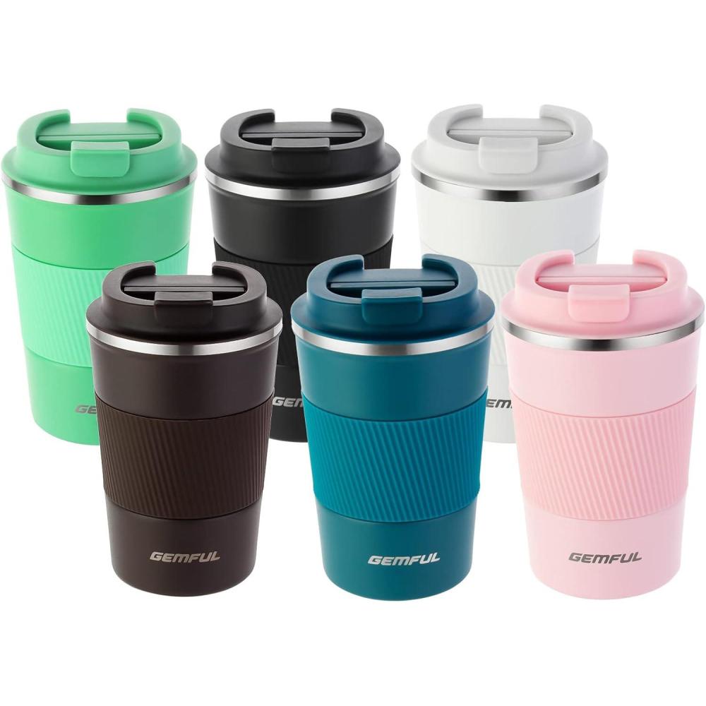 imageGEMFUL To Go Travel Coffee Mug with Lid 13 oz Insulated Cups Spill Proof Tumbler Leak Proof Vacuum Stainless Steel Reusable for Hot Cold Drinks Women Men 6 Pack6 Pack13oz