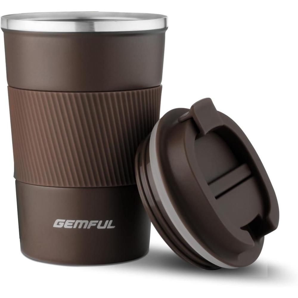 imageGEMFUL Travel Coffee Mug 13 oz Insulated Coffee Tumbler To Go with Lid Leak Proof Vacuum Stainless Steel Reusable for Hot Cold Drinks PinkBrown13 oz