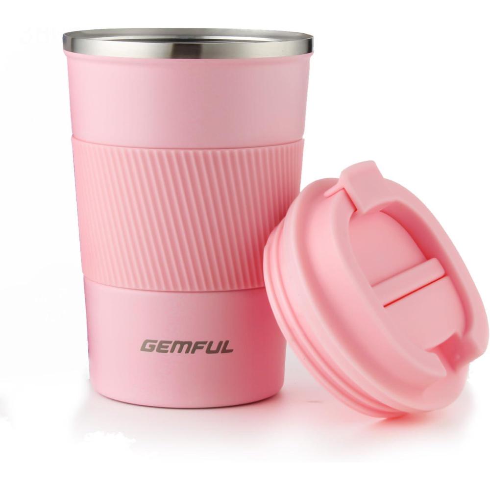 imageGEMFUL Travel Coffee Mug 13 oz Insulated Coffee Tumbler To Go with Lid Leak Proof Vacuum Stainless Steel Reusable for Hot Cold Drinks PinkPink13 oz