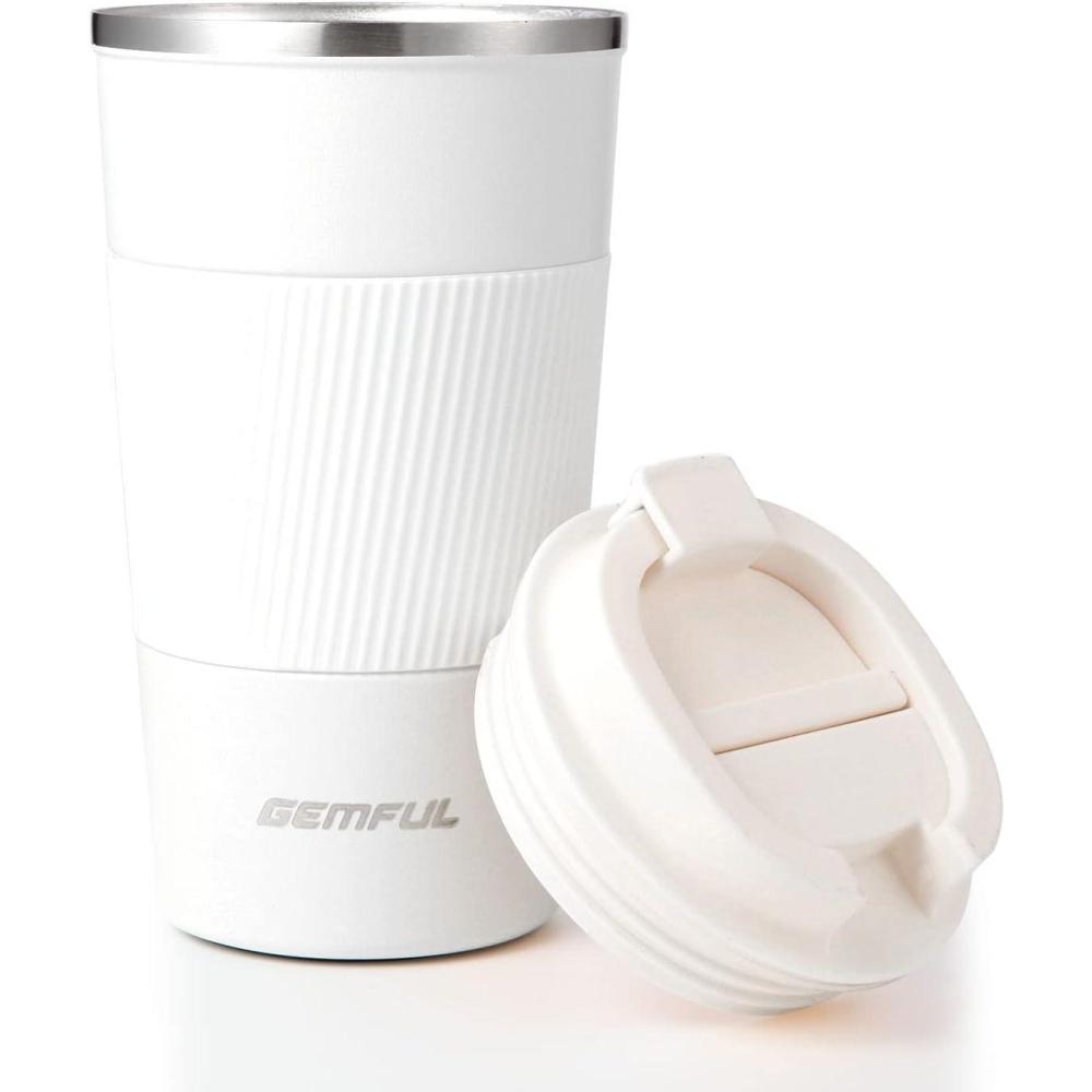 imageGEMFUL Travel Coffee Mug 2 Pack Insulated To Go Tumbler with Lid Portable Stainless Steel Reusable Cups Leak proof for Women Hot Cold Drinks 17oz Black and WhiteWhite17oz