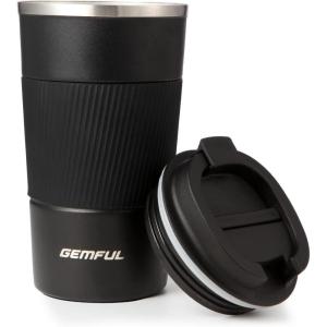 GEMFUL 17oz Travel Coffee Mug To Go with Lid Stainless Steel Insulated Cups Reusable Tumbler Leak Proof Coffee Lovers Gift for Hot Cold Drinks Women Men Office Car (Black)(Black-17oz)