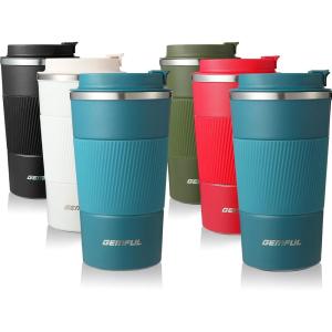 GEMFUL 17oz Travel Coffee Mug To Go with Lid Stainless Steel Insulated Cups Reusable Tumbler Leak Proof Coffee Lovers Gift for Hot Cold Drinks Women Men Office Car (Black)(6 Pack-17oz)